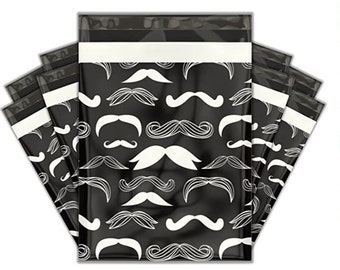 25 10x13 Poly Mailers Fun Black Mustache Manley