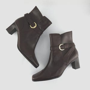 Vintage 90&#39;s Nine West Size 6 Brown Leather Ankle Boot Square Toe  Nine West