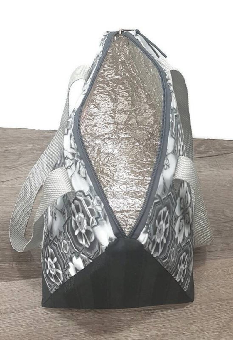 white flowers thermos insulated insulated gray For adult woman mandala Lunch bag A lunch box lunch bag