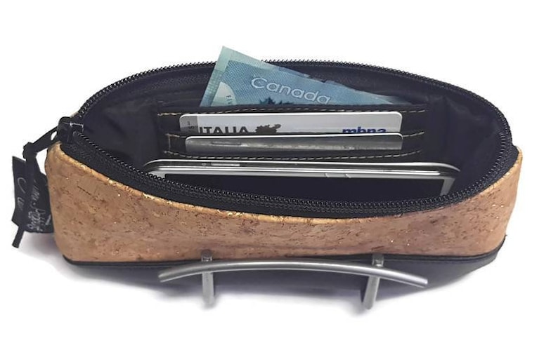 Small waist pouch Purse Banana bag Wallet hip bag wallet With leather and cork. holster