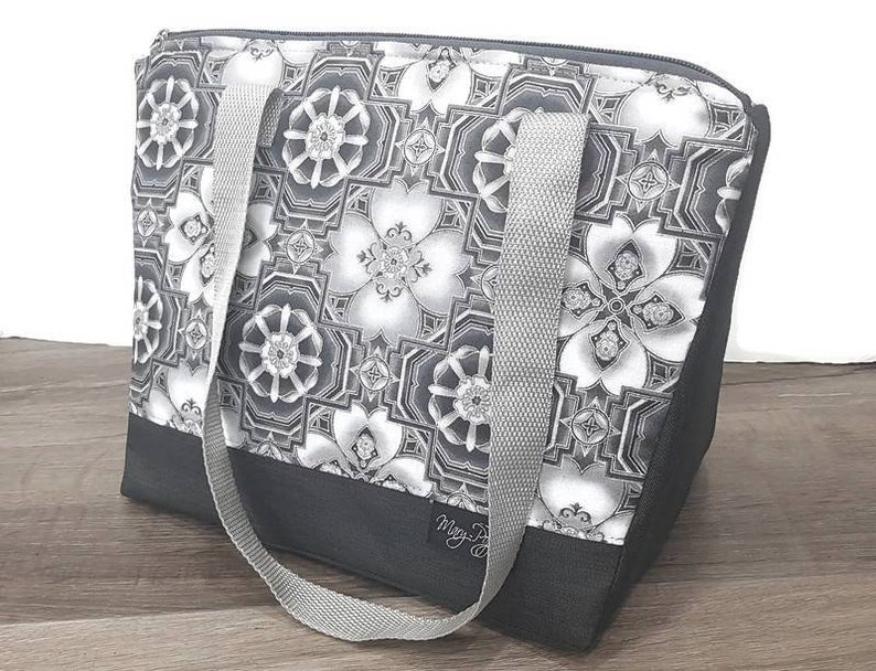 white flowers thermos insulated insulated gray For adult woman mandala Lunch bag A lunch box lunch bag