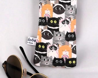 Estuche para gafas de sol con estampado de gatitos: Estuche de lino y algodón para gafas