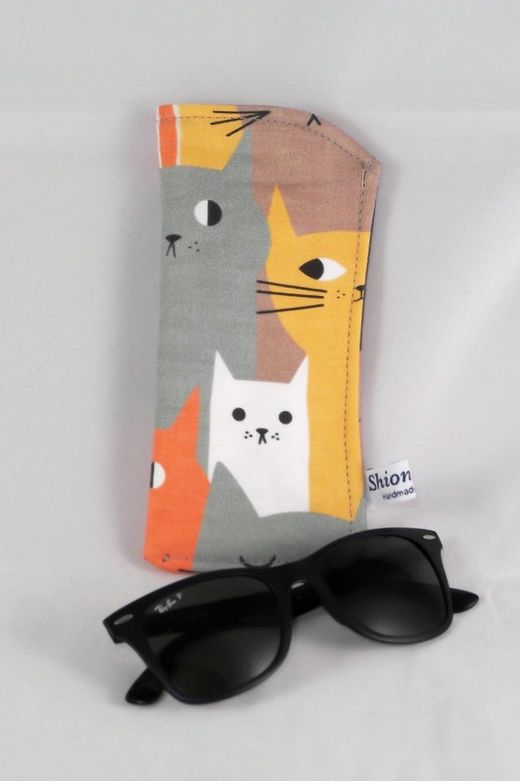 Cats Sunglass Pouch: Linen Cotton Fabric Eyeglass Case