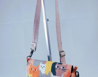 Cartera bandolera de gato, bolso para celular, bolso de tela.