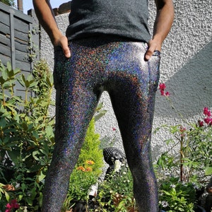 Holographic Meggings With Pockets / Black Men&#39;s Festival Leggings - Handmade