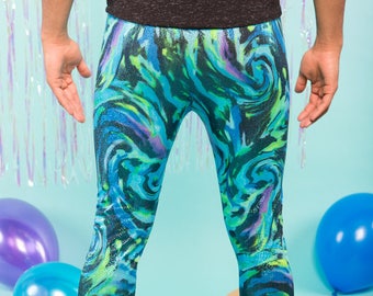 GLITTERY MERMAN MEGGINGS (Blue / Green Men's Leggings - Handmade)