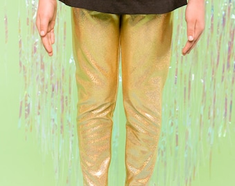GIRLS HOLOGRAPHIC LEGGINGS (Gold Sparkle)