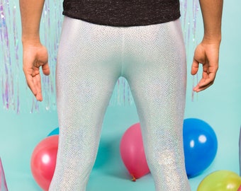 MEGGINGS HOLOGRAPHIQUE IRISÉ - Leggings argentés pour hommes en peau de serpent / licorne (fait main)