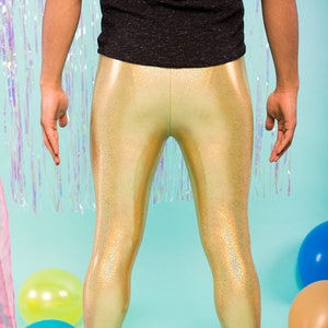HOLOGRAPHIC GOLD MEGGINGS (Sparkly Men&#39;s Leggings - Handmade)