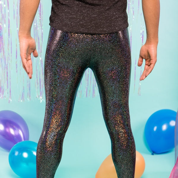 HOLOGRAPHIC BLACK MEGGINGS (Sparkly Men's Leggings - Handmade)