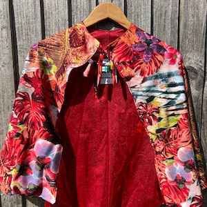 KIDS FLORAL CAPE (Reversible - Red Flowers with Red Shiny Reverse Cloak)