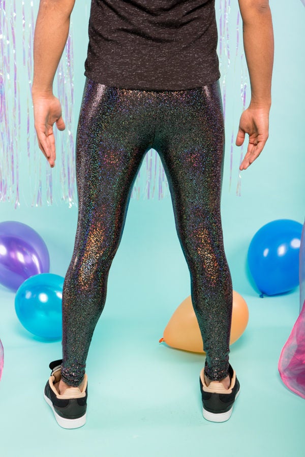 Image of Holographic Black Meggings | Sparkly Men's Leggings - Handmade