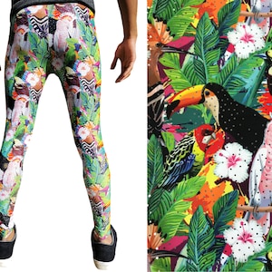 TROPICAL TOUCAN MEGGINGS (Glittery Jungle / Parrot Mens Leggings)
