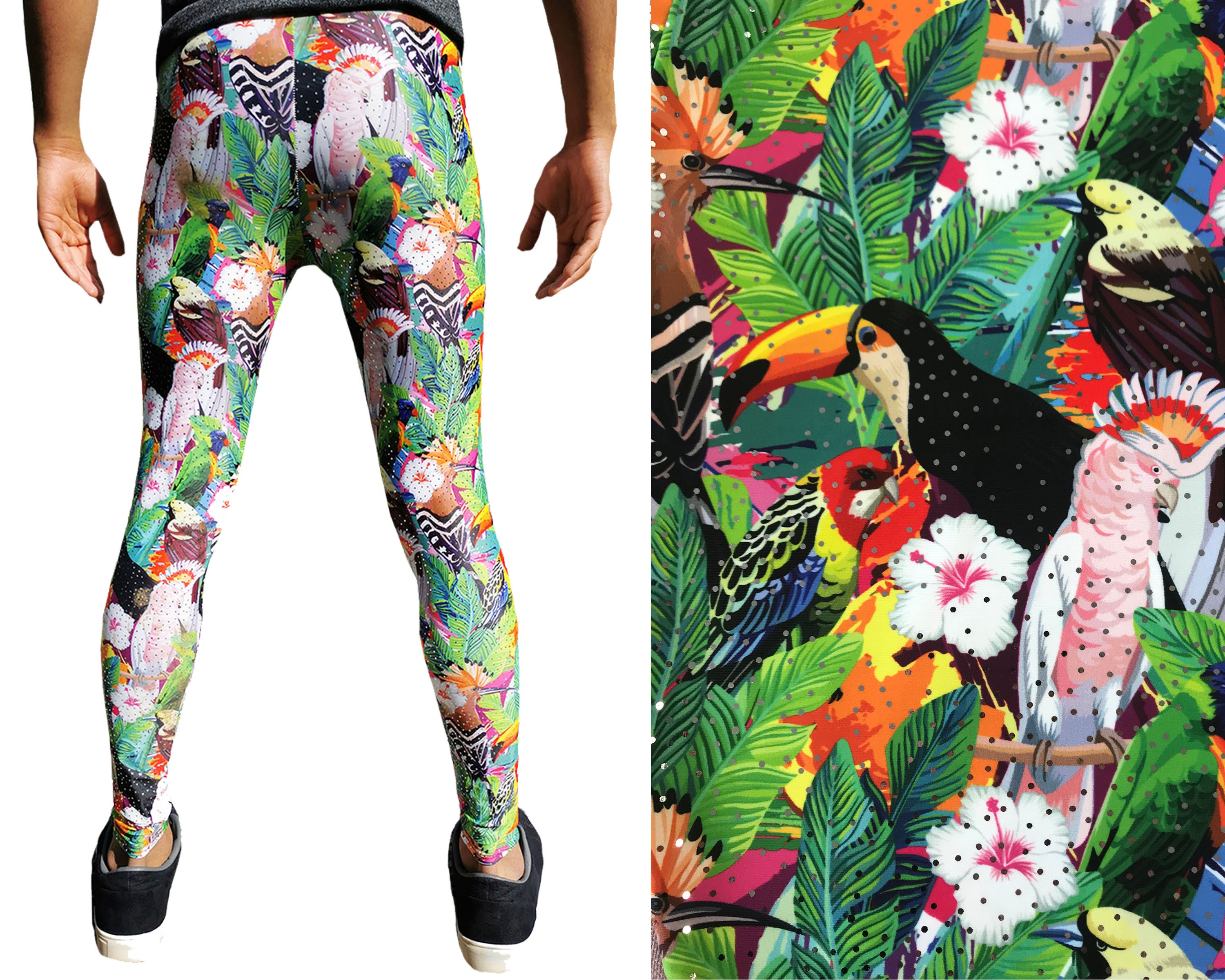 Image of Tropical Toucan Meggings | Glittery Jungle/Parrot Mens Leggings