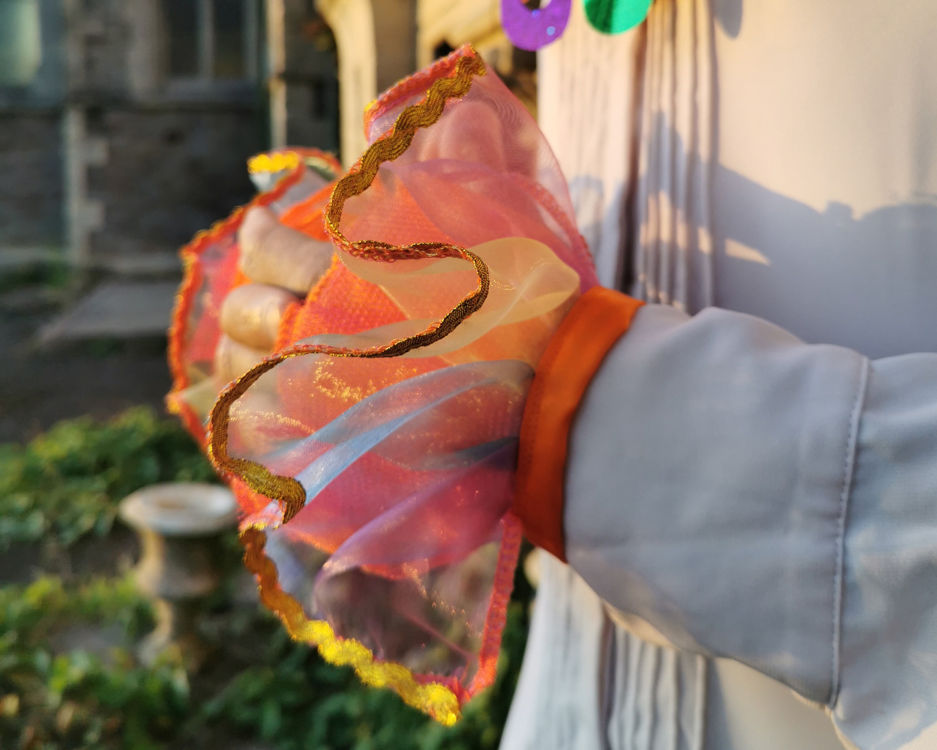 Image of Rainbow Wrist Cuffs | Halloween Clown Costume Ruffles With Gold Trim
