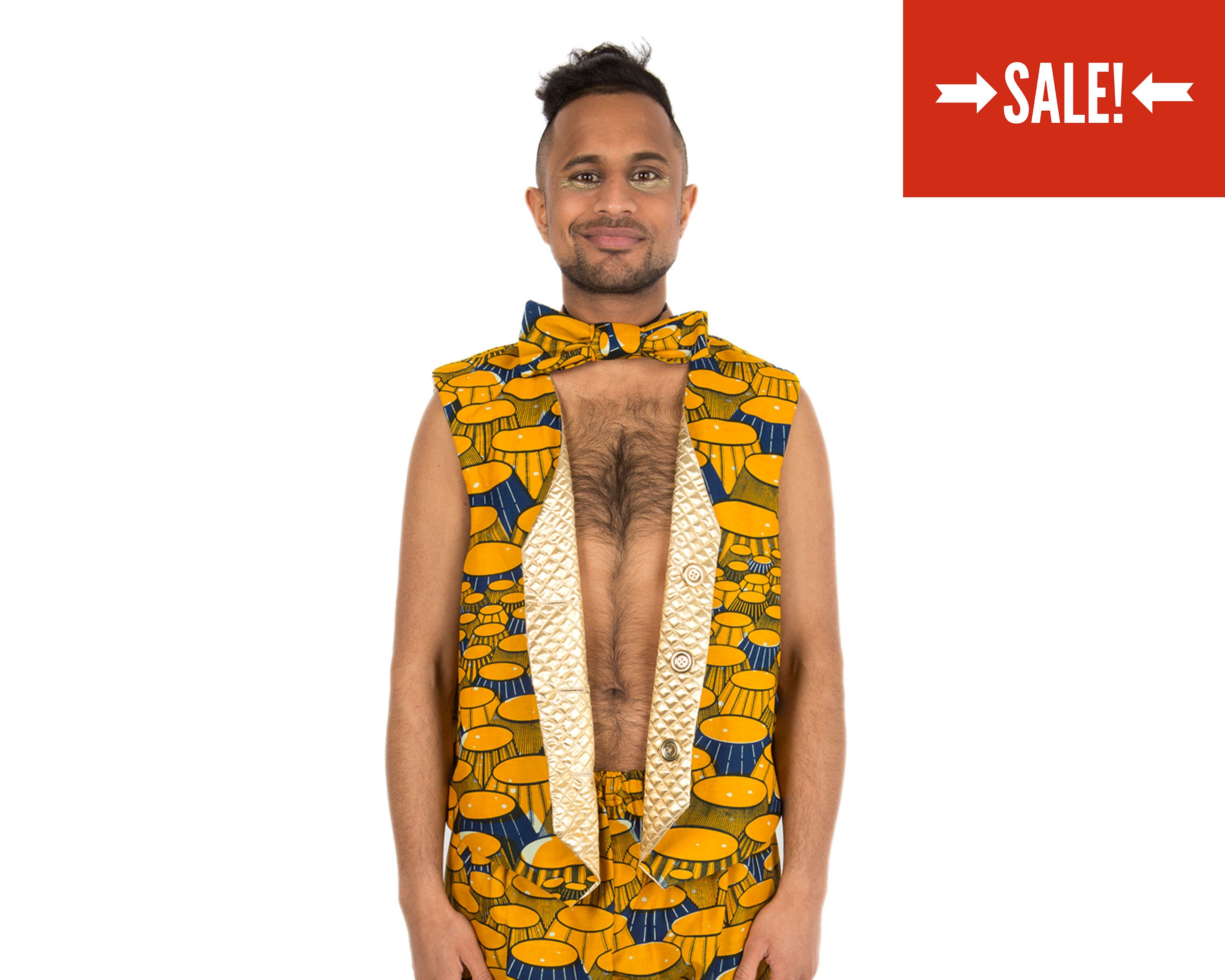Image of Reversible Patterned Waistcoat - Yellow Print/Gold