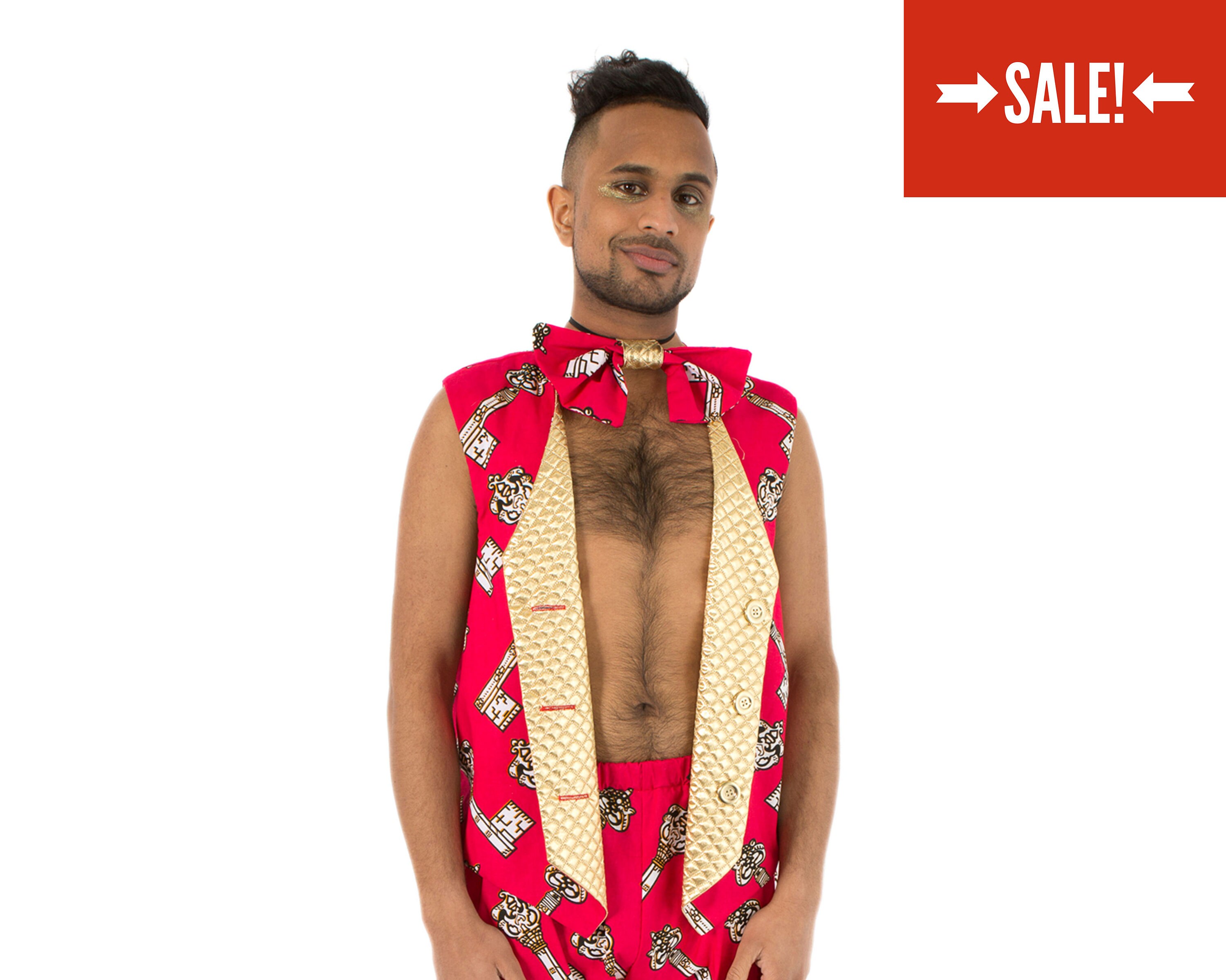 Image of Reversible Patterned Waistcoat - Pink Key Print/Metallic Gold Festival Vest