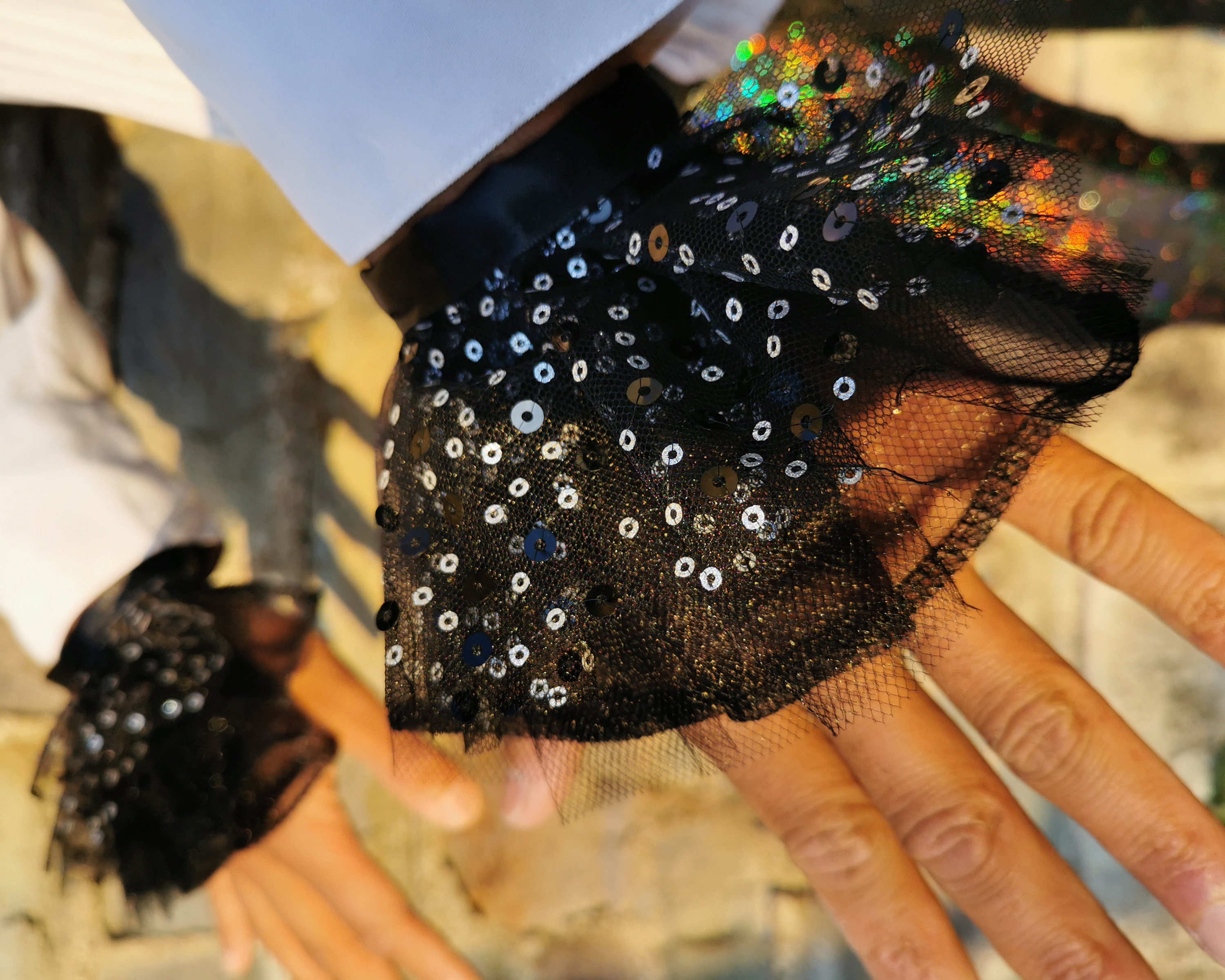 Image of Sequin Wrist Cuffs | Black Halloween Clown Costume Fancy Dress