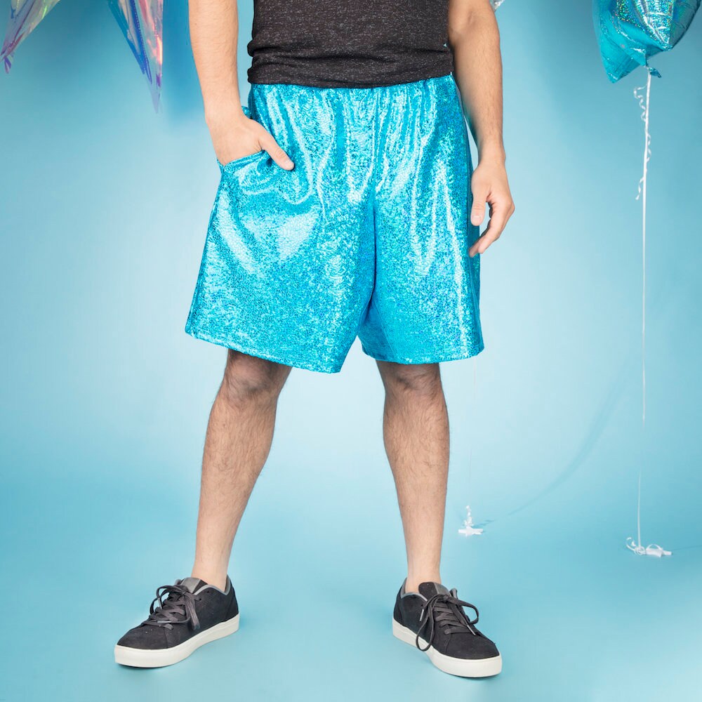 Image of Metallic Turquoise Festival Shorts With Pockets - Handmade