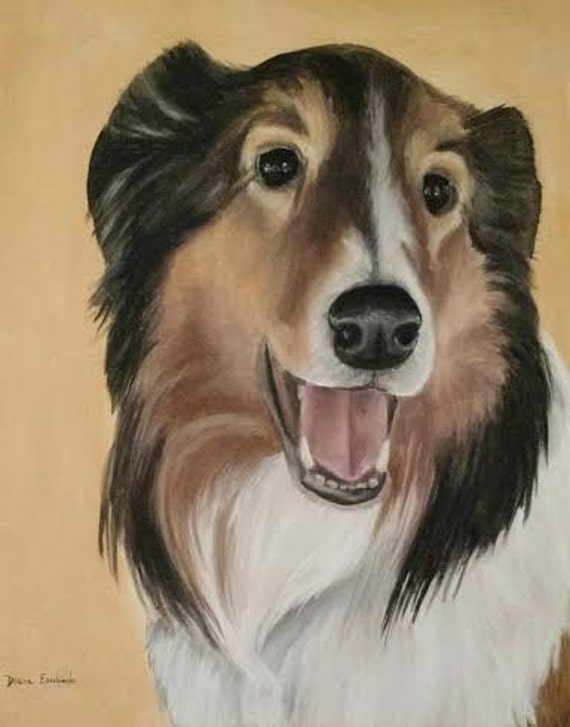 Custom Pet Portraits Sheltie Art Dog Painting Commissioned Etsy