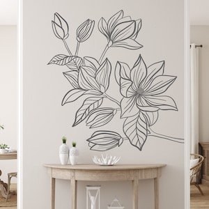 Magnolia Flowers Wall Decal, Flower Tree Wall Decal, Floral Wall Décor, Vinyl Line Art Décor,  Floral Gold Decal, Branch Wall Decal