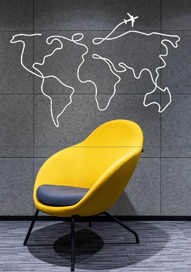 World Map Large Wall Decal Abstract Line Art Travel Wanderlust