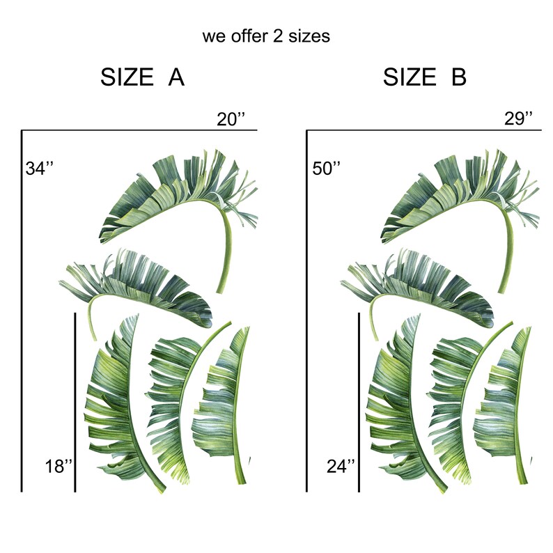 Banana Leaves Decal Tropical Wall Decal Greenery Sticker Décor