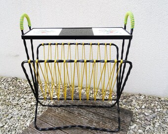 1970 s magazine door wrought iron and scoubidou yellow and green
