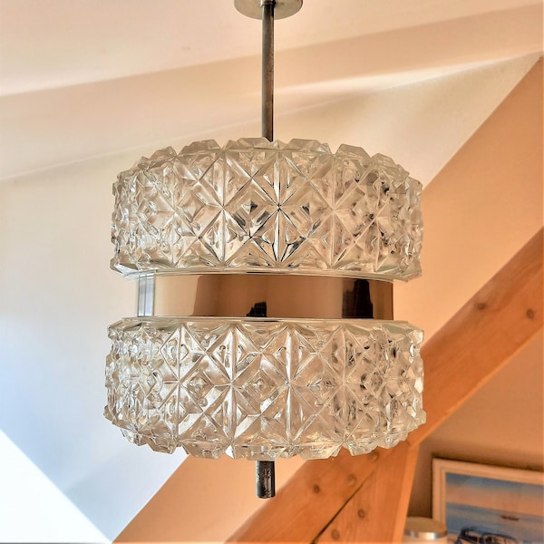 1970 roll chandelier in thick diamond-cut glass