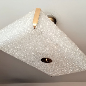 Original suspension in perpex 1960-White granite ceiling lamp 4 bulbs