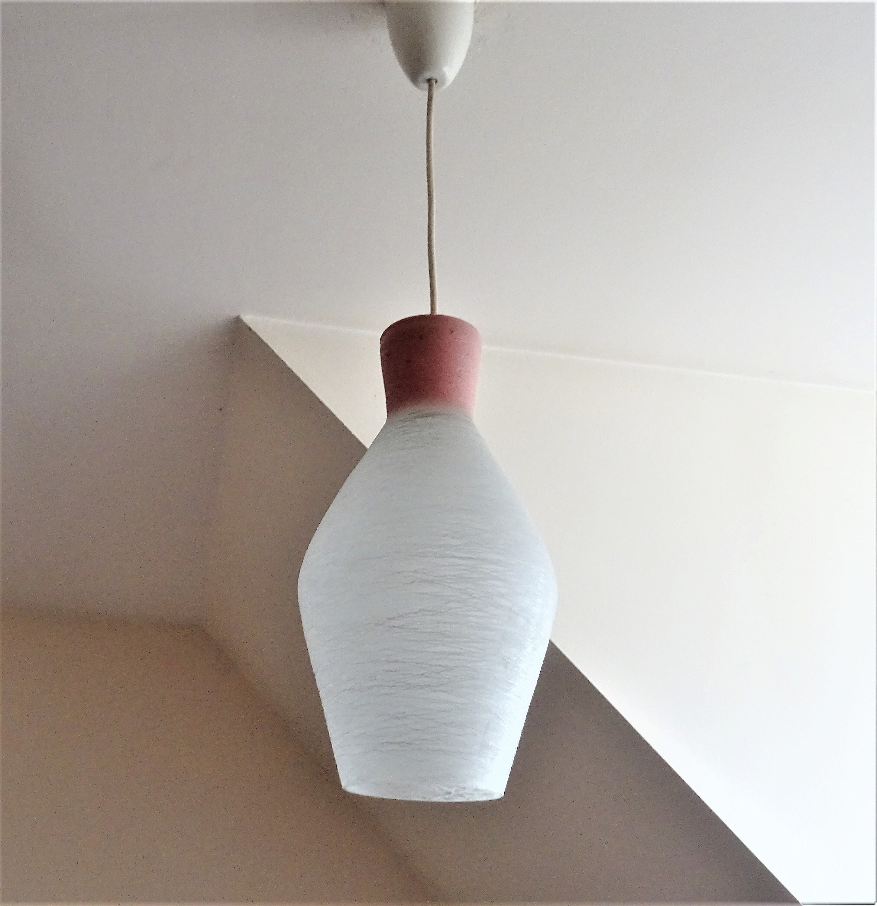 Luminaire Des Années 60 en Verre Blanc Filé-Lumière Plafond Moderniste