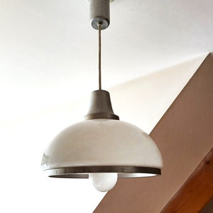 Milk glass pendant lamp 1970 in the style of Guzzini