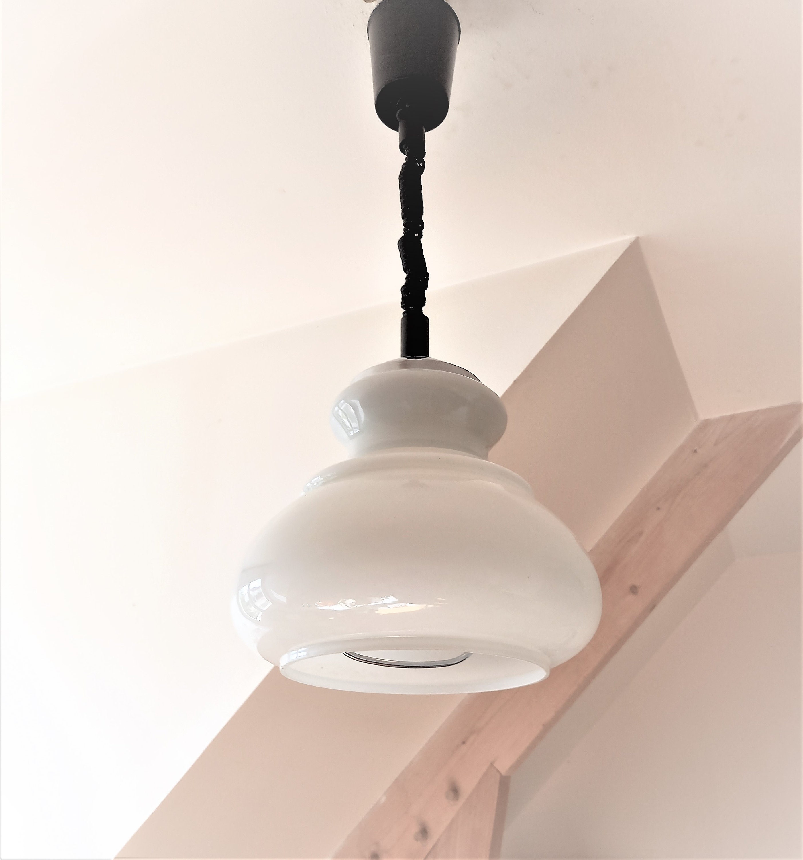 Suspension 1970 en Verre de Lait à Hauteur Règlable -Lumière Plafond