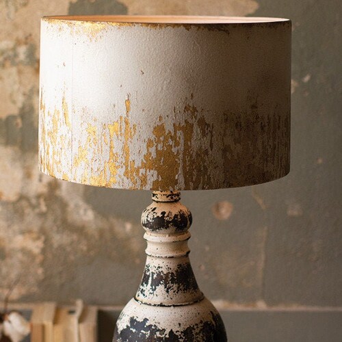 Distressed Metal Table Top Lamp With Metal Shade Etsy