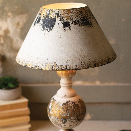 Distressed Metal Table Top Lamp With Metal Shade Etsy
