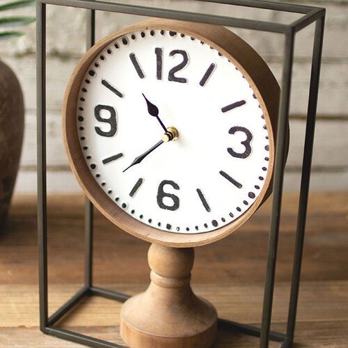 Modern Farmhouse Wooden Tabletop Clock With Metal Frame Etsy