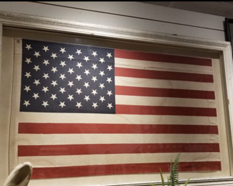 Huge Framed American Flag Under Glass Etsy