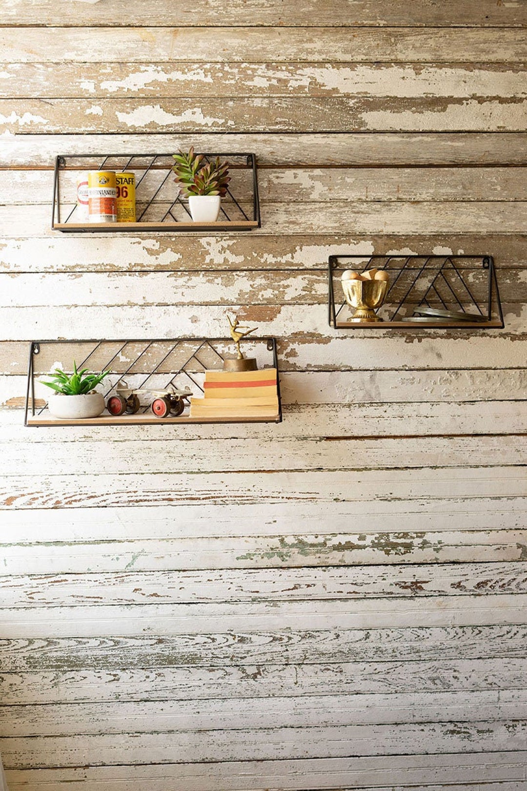 Rustic Wood & Metal Wall Shelves Etsy