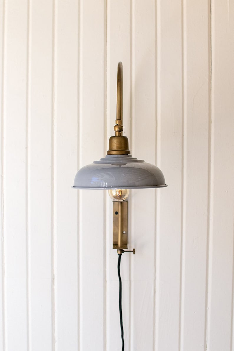 Wall Light With Grey Shade Etsy
