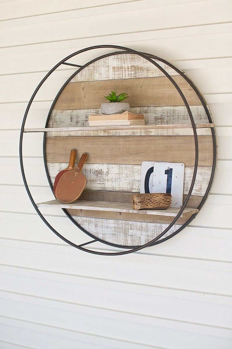 Huge Distressed Farmhouse Wooden & Metal Wall Shelf Etsy