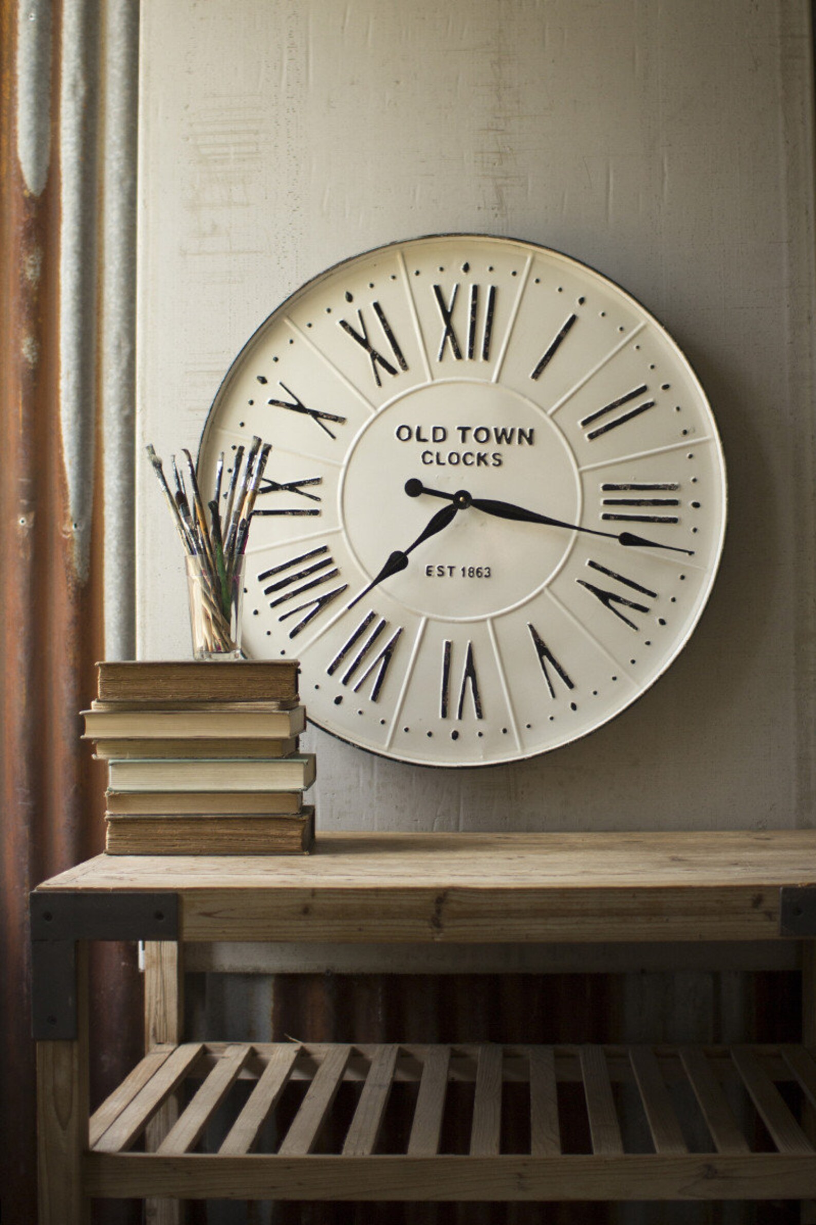 LARGE White Farmhouse Wall Clock With Roman Numerals Etsy