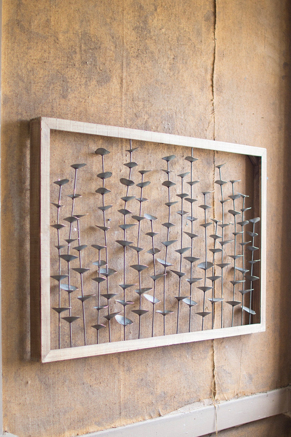 Wood Framed Metal Leaves Wall Hanging Etsy