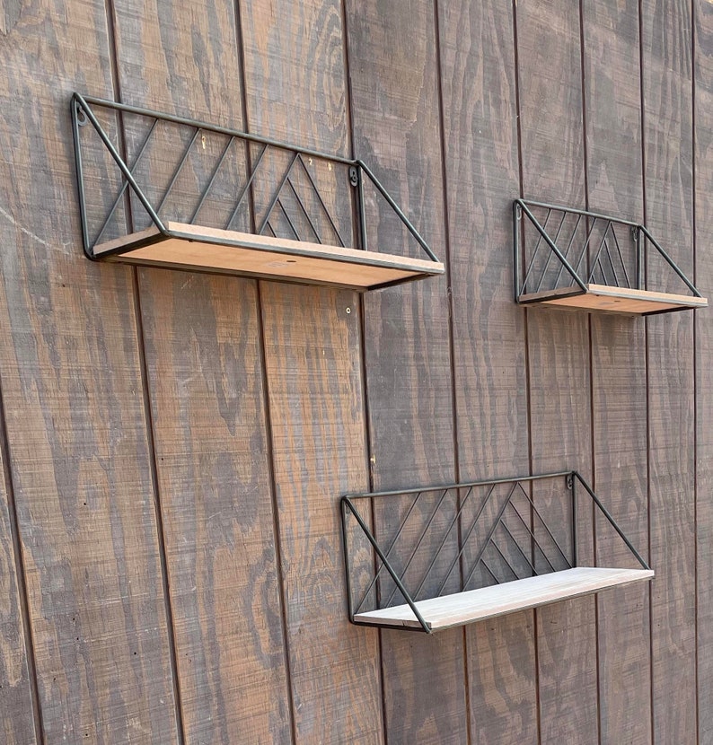 Rustic Wood & Metal Wall Shelves Etsy