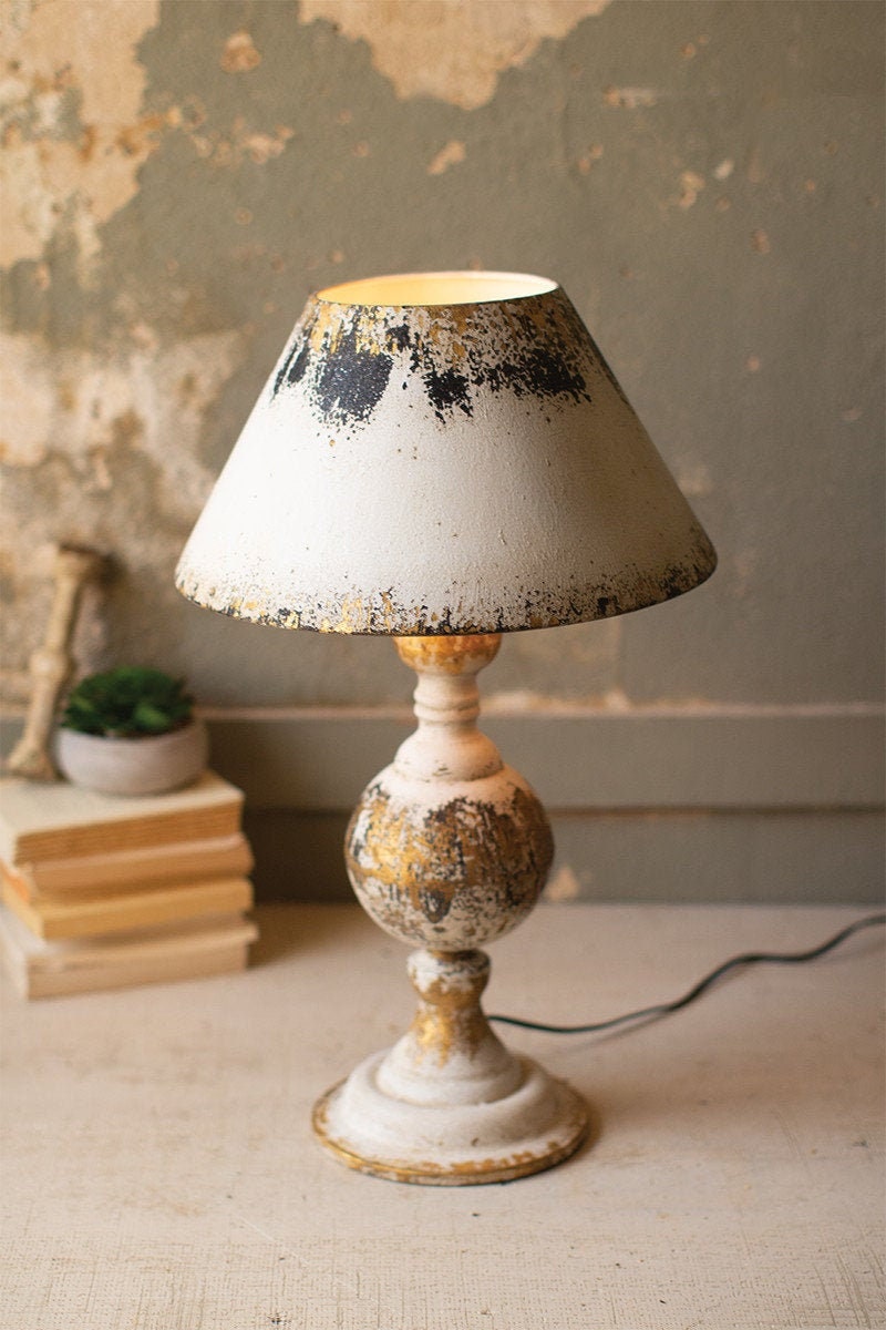 Distressed Metal Table Lamp with Rustic Golden Finish Etsy