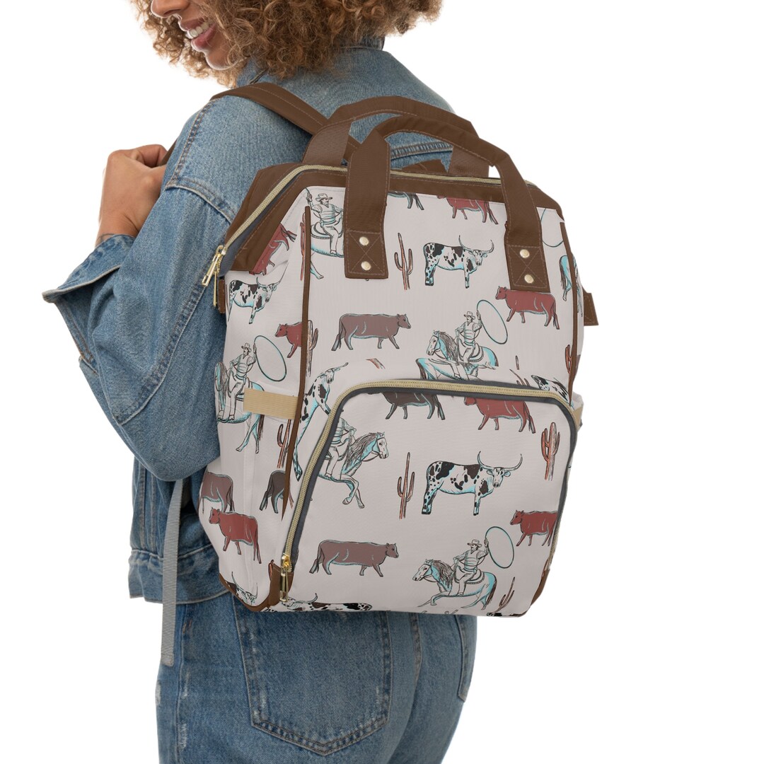 Highland Cow Diaper Bag Backpack, Personalized Cow Diaper Bag, Cow Backpack, Baby Name Cow...
