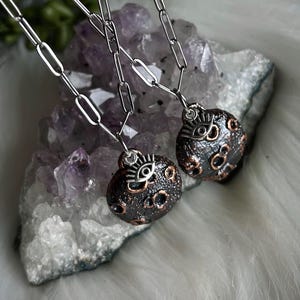 Moon Necklace, Copper Moon Charm Pendant, Stainless Steel Jewelry, Electroformed Copper Jewelry,