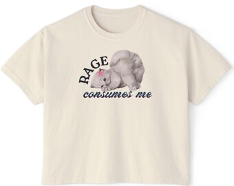 Rage Consumes Me Boxy Tee, Coquette Kitten Crop T-Shirt
