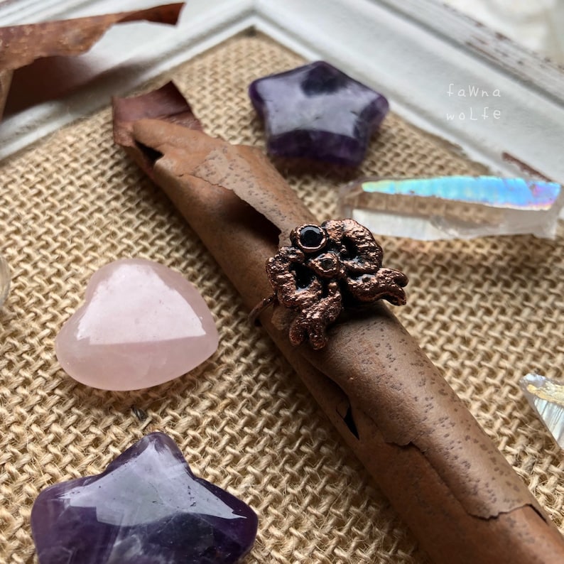 Electroformed Copper Amethyst Ring Size 7.5 Copper Jewelry Amethyst Ring Bow Ring Electroformed Ring Rings