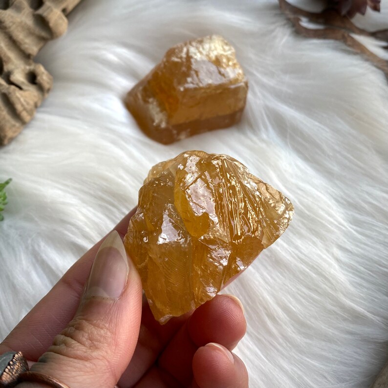 Honey Calcite Set of 2, Honey Calcite Stones, Raw Honey Calcite, Calcite Crystals, Crystal Gift Set image 2