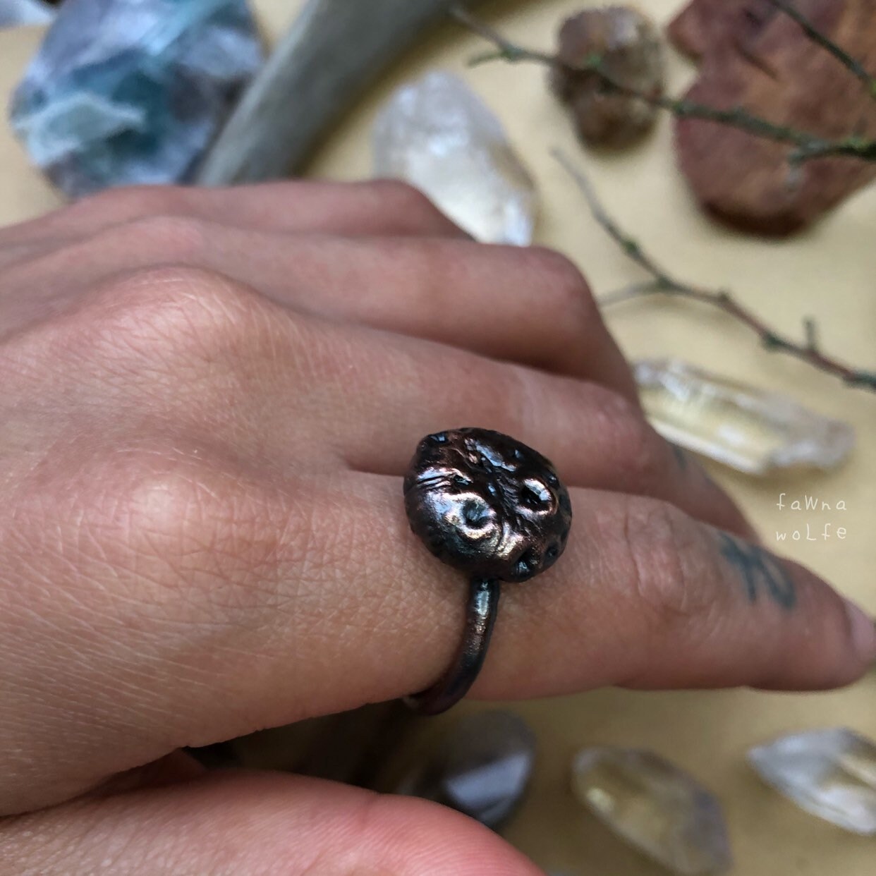 Copper Full Moon Ring Hand Sculpted Moon Ring Sculpted Ring Electroformed Ring Rings Full Moon Jewelry Size 8